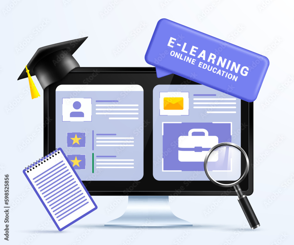 Aufkleber e-learning text vector design. electronic technology element for social distance online class. vecto