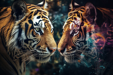 An image with a distorted mirror image of a tiger - Generative AI