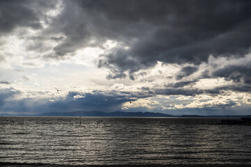 Seascape with cloudy sky and sea