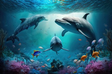 Obraz na płótnie Canvas The beauty of the underwater ocean with aquatic animals