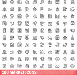 Obraz na płótnie Canvas 100 market icons set. Outline illustration of 100 market icons vector set isolated on white background