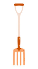 Garden pitchfork in doodle style. Gardening tools. Vector illustration.