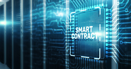 Inscription Smart contract, blockchain in modern business technology on Electronic Circuit Board Chip CPU
