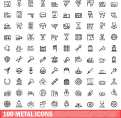 100 metal icons set. Outline illustration of 100 metal icons vector set isolated on white background