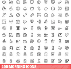 100 morning icons set. Outline illustration of 100 morning icons vector set isolated on white background