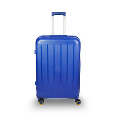 Blue Plastic Trolley  Travel Case with Metal Handle isolated on white background
