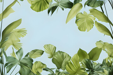 ropical leaves, deciduous plants with plain background, space for your text, generative ai