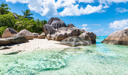 Anse Source d'Argent. Beautiful beach on La Digue Island, Seychelles. 