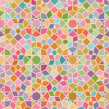 Seamless abstract geometric pattern in a traditional islamic stars motif. Retro style in shades of pastel colors. Vector decorative image for printing, textile, wrapping, and packaging.