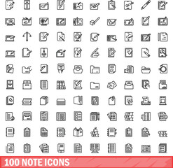 100 note icons set. Outline illustration of 100 note icons vector set isolated on white background
