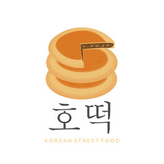 Hotteok Korean pancakes or fried dough with nuts and sugar filling Vector illustration logo