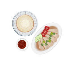Hainanese Rice Illustration logo with wenchang chicken as a side dish