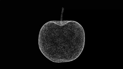 3D apple rotates on black bg. Object dissolved white flickering particles. Organic food concept. For title, text, presentation. 3d animation 60 FPS - Powered by Adobe