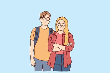 line art friends group students education boys and girls university and college life education hand drawn illustration vector