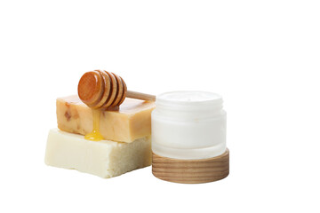 Concept of face and skin care supplies - Honey cosmetic, isolated on white background