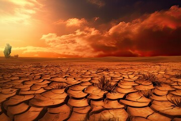 Obraz premium Cracked dried earth soil. Ground texture. Drought or dry land. Generative AI