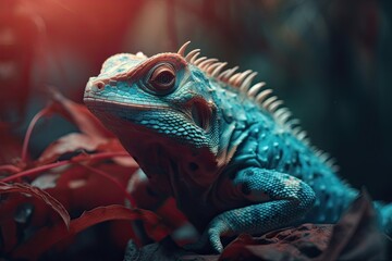 Portrait of Incredibly cute colorful chameleon lizard. Exotic wild lizard or reptile. Generative AI