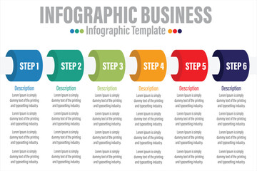 Colorful 6 Steps and Six 6 option Business data Process chart. diagram with steps, options, parts or processes. business template for presentation. Abstract elements of graph,.