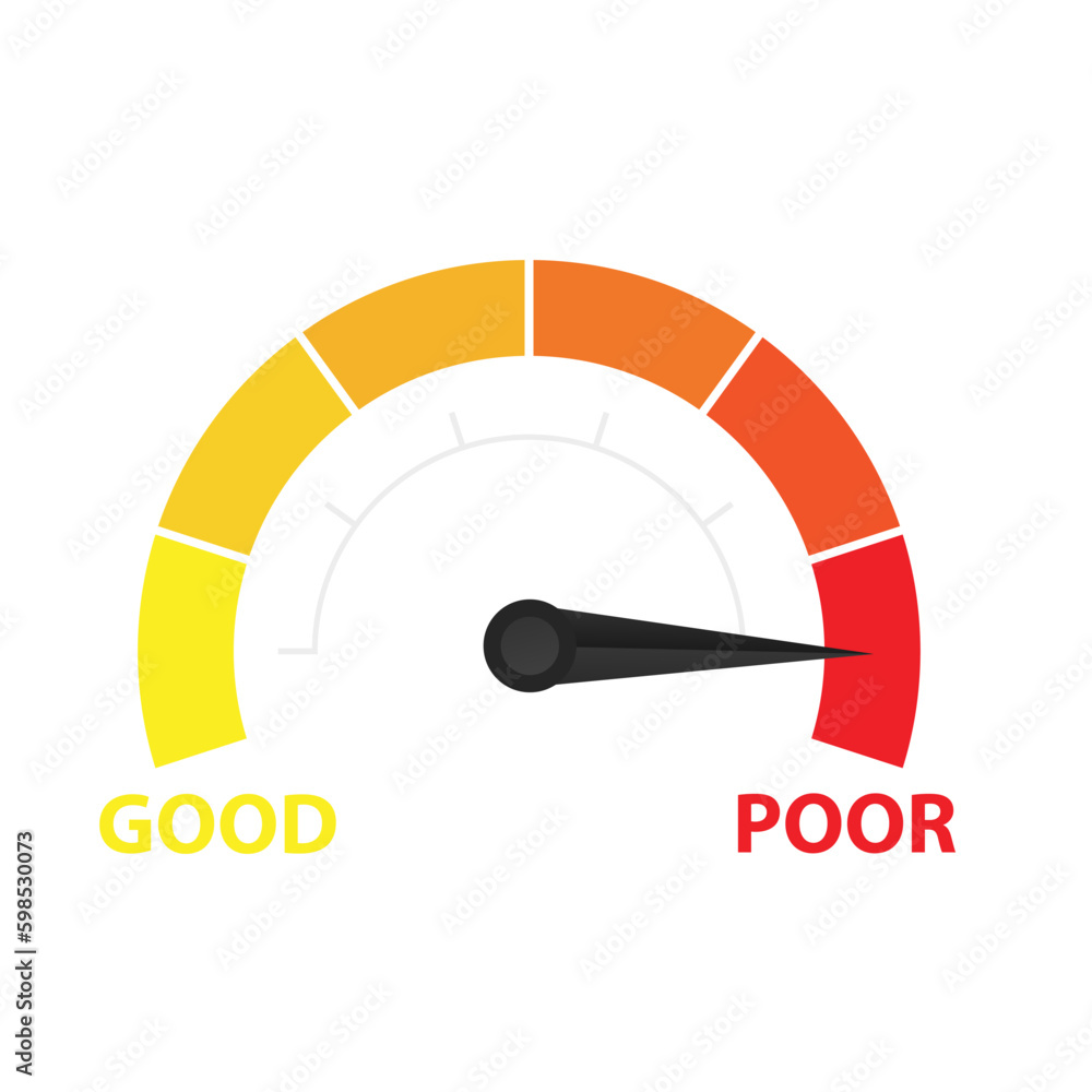 Poster yellow to red colorful scale with arrow. poor to good. the measuring device icon. the sign of tachom