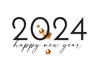 Happy new 2024 year Elegant gold text. Minimal text template with 3D stars