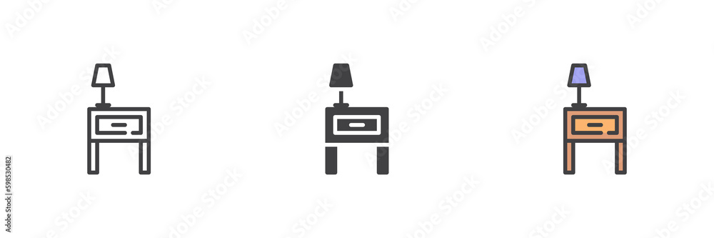 Poster bedside table with lamp different style icon set