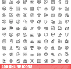 100 online icons set. Outline illustration of 100 online icons vector set isolated on white background