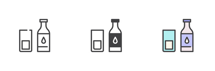 Bottle of water and glass different style icon set