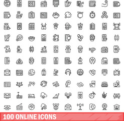 Obraz na płótnie Canvas 100 online icons set. Outline illustration of 100 online icons vector set isolated on white background