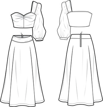 illustration of a dress , skirts set