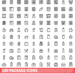 100 package icons set. Outline illustration of 100 package icons vector set isolated on white background