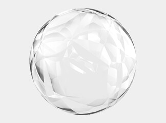 3d crystal ball isolated on white texture background with clipping path. Abstract bubble glossy 3d geometric shape object illustration render.