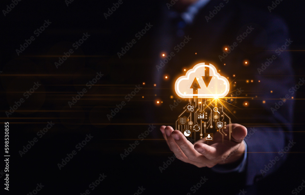 Aufkleber cloud computing with icons concept digital technology big data