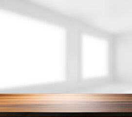 Empty wooden table and window room interior decoration background, Mock up for display of product. 