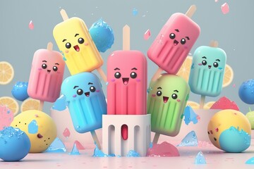 Fototapeta premium summer ice cream bright colors white background