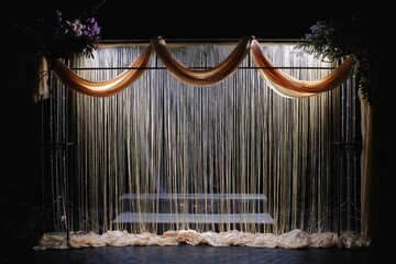 Background with golden thin striped curtain ornament. Backgrounds can be applied to show, romance,...