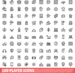 Fototapeta premium 100 player icons set. Outline illustration of 100 player icons vector set isolated on white background