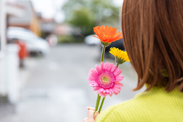 ガーベラを持つ女性　African daisy