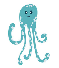 Octopus. Cute cartoon ocean cartoon dweller. Sea animal. Underwater life. Perfect for children clothes design, banner, card. Cute kid's cartoon vector illustration in flat style.