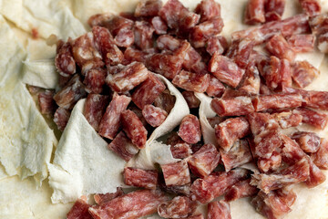 Thinly sliced dried meat sausage