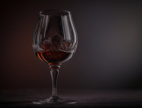 wine bottle and glass in dark background. Illustration AI Generative