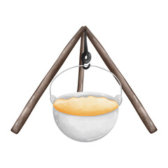 watercolor kettle camping, Summer Camping Element, Summer Illustration