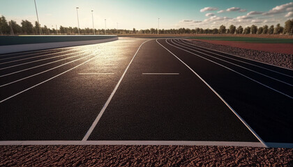 Sunset over the road, track and field running, Generative AI