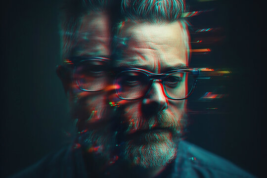 Portrait of sad man with mental disorders and paranoia in depression and stress. Generative AI