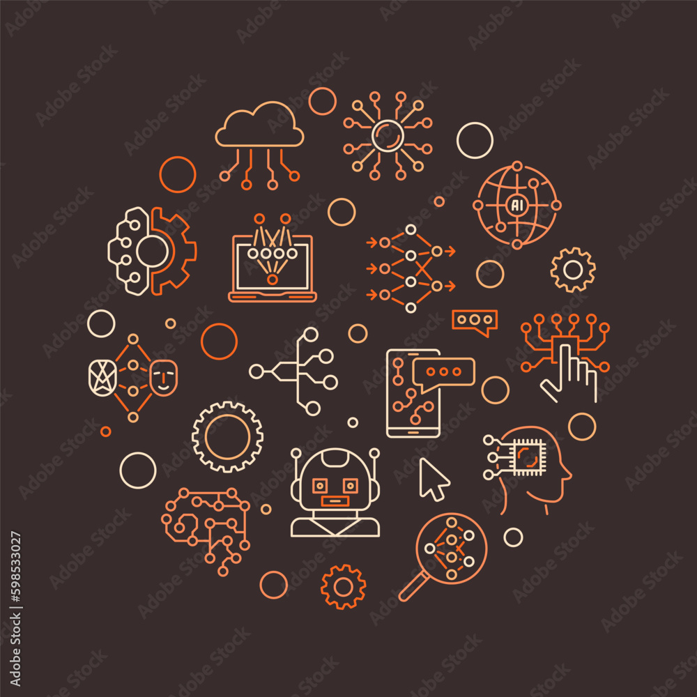 Poster artificial intelligence and neural network technology line circle shaped vector creative banner