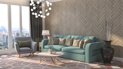 Interior of the living room. 3D illustration