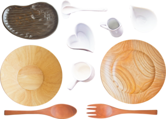 切り抜き透過素材セットー白磁器と木の食器