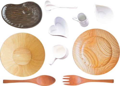 切り抜き透過素材セットー白磁器と木の食器