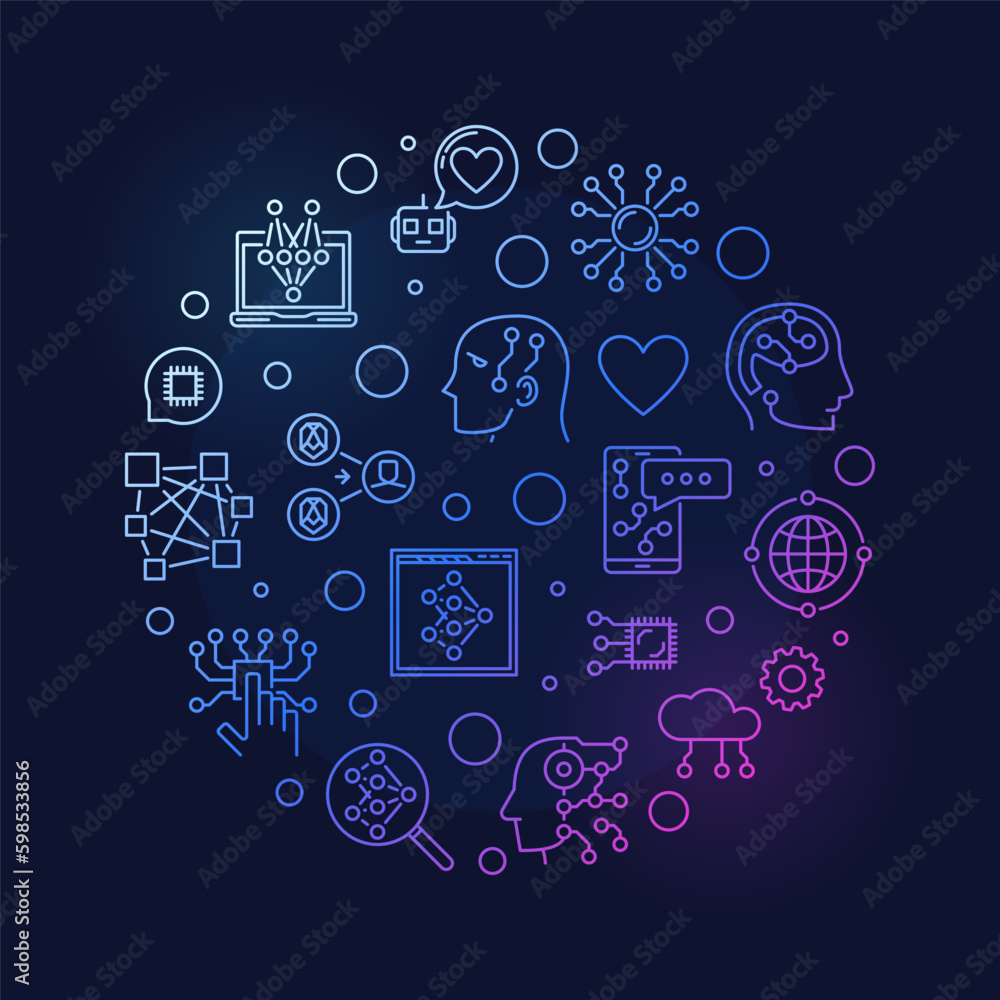 Poster machine learning linear round colored banner. ml concept vector illustration