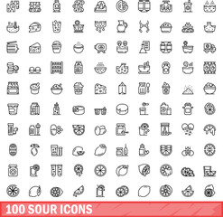 100 sour icons set. Outline illustration of 100 sour icons vector set isolated on white background