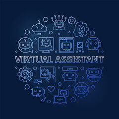 Virtual Assistant concept line round blue banner - Online Chat and Chat-bot vector illustration